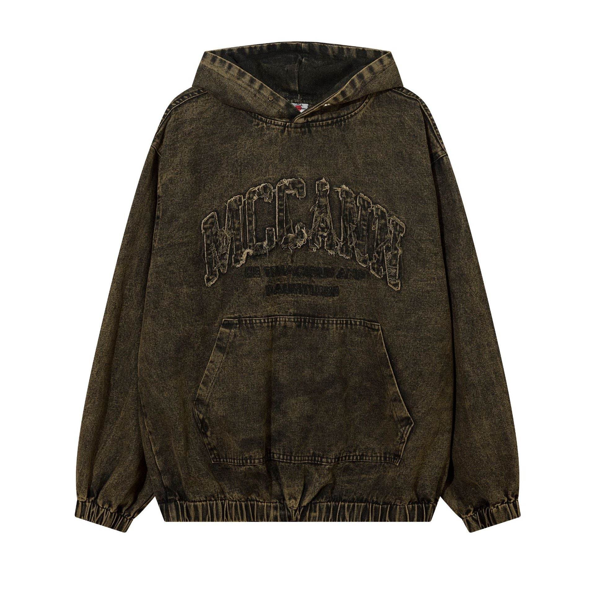 Retro Washed Distressed Hooded Sweater For Men Black MuddyStock