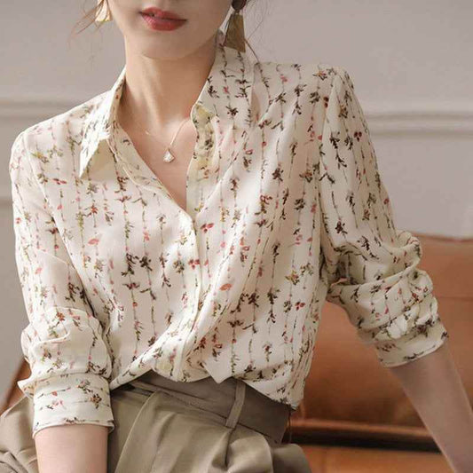 Women's Simple Elegant Draping Floral Shirt MuddyStock