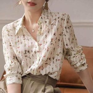 Women's Simple Elegant Draping Floral Shirt Apricot