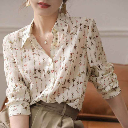 Women's Simple Elegant Draping Floral Shirt Apricot MuddyStock