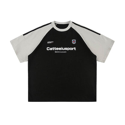 Heavy Cotton Short-sleeved Men's T-shirt Letter Printed Round Neck All-matching Black MuddyStock