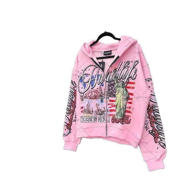 Streetwear American Retro Letter Hoodie For Men And Women | MuddyStock Originals Pink eprolo