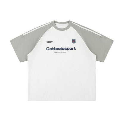 Heavy Cotton Short-sleeved Men's T-shirt Letter Printed Round Neck All-matching White MuddyStock