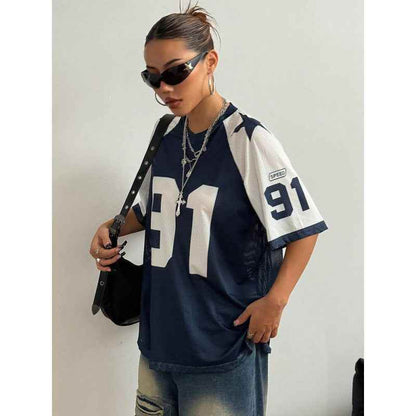 Sports Style Printed Contrast Color Mesh Short-sleeved T-shirt Jersey MuddyStock