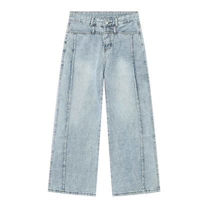 Men's American-style Retro Casual Worn Looking Washed-out Jeans Blue MuddyStock