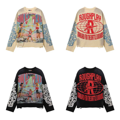 Retro Print High Street Fake Two-Piece Men's and Women's Long-Sleeved T-Shirt | MuddyStock Originals eprolo