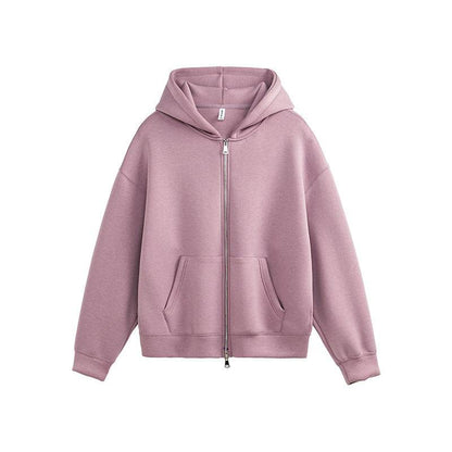 Air Layer Hooded Cardigan Sweater Same Style Light Purple MuddyStock