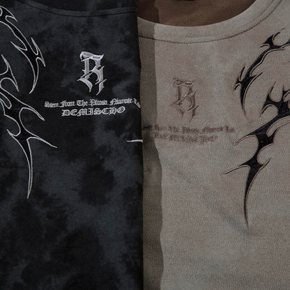 Summer American Retro Thorn Embroidered Short-sleeved T-shirt Men MuddyStock