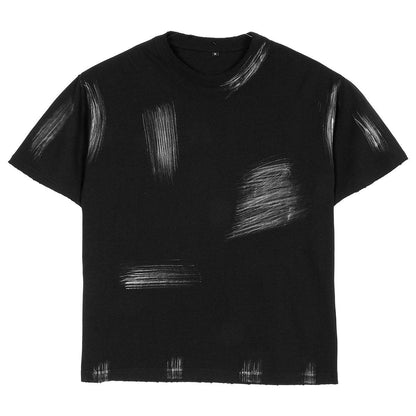 Washed-out Vintage Loose Cotton Fashion Men's T-shirt Black MuddyStock