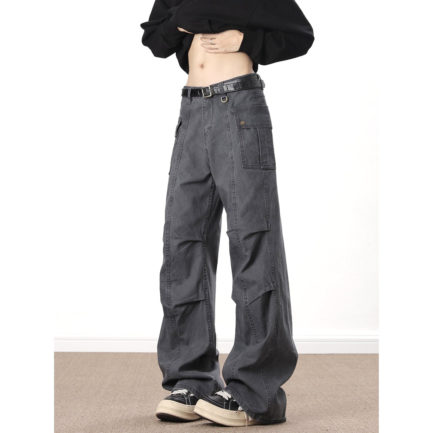 American High Street Washed Distressed Overalls Dark Gray
