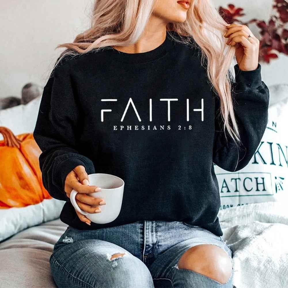 Trendy Faith Sweatshirt Bible Verse Shirt Christian Clothing Black MuddyStock