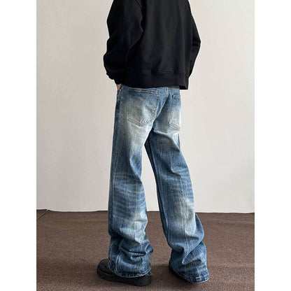 American Retro Lightning Blue Straight Jeans For Men MuddyStock