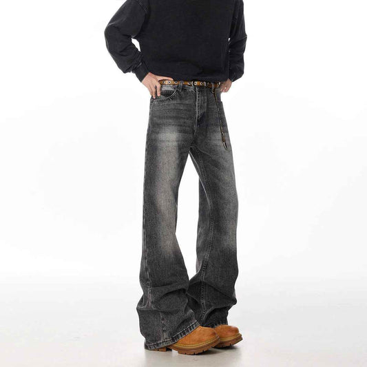 Retro Straight Leisure Washed-out Smoky Gray Jeans For Men MuddyStock