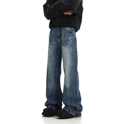 American Retro Lightning Blue Straight Jeans For Men MuddyStock