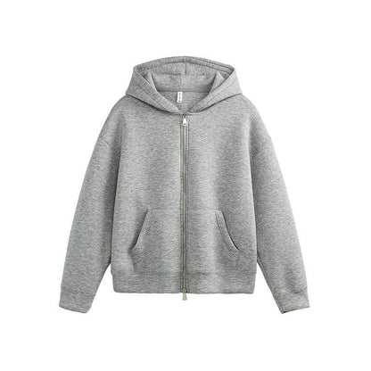 Air Layer Hooded Cardigan Sweater Same Style Light Gray MuddyStock