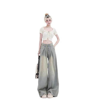 American Retro Worn Jeans Women's High Street Loose MuddyStock