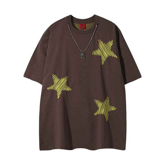 Cool Contrast Color Five-pointed Star Loose Top For Men And Women MuddyStock