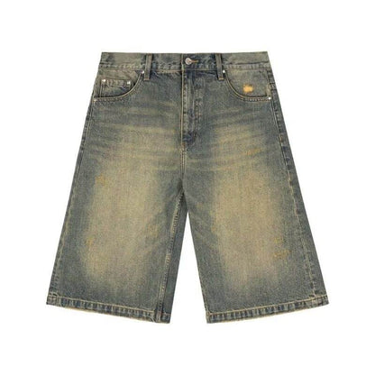 Washed Casual Baggy Straight Trousers Middle Ripped Cropped Pants MuddyStock