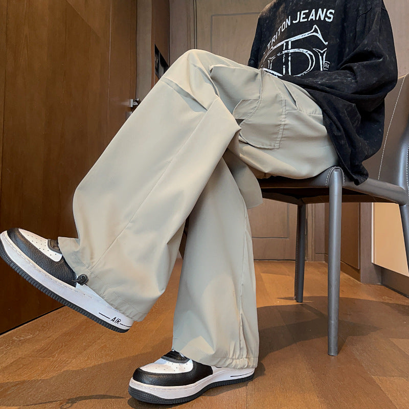 Loose Hong Kong Style Ins Straight Casual Pants Gray Green