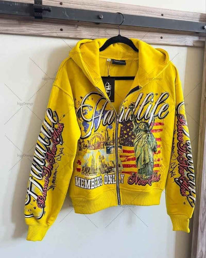 Streetwear American Retro Letter Hoodie For Men And Women | MuddyStock Originals Yellow eprolo