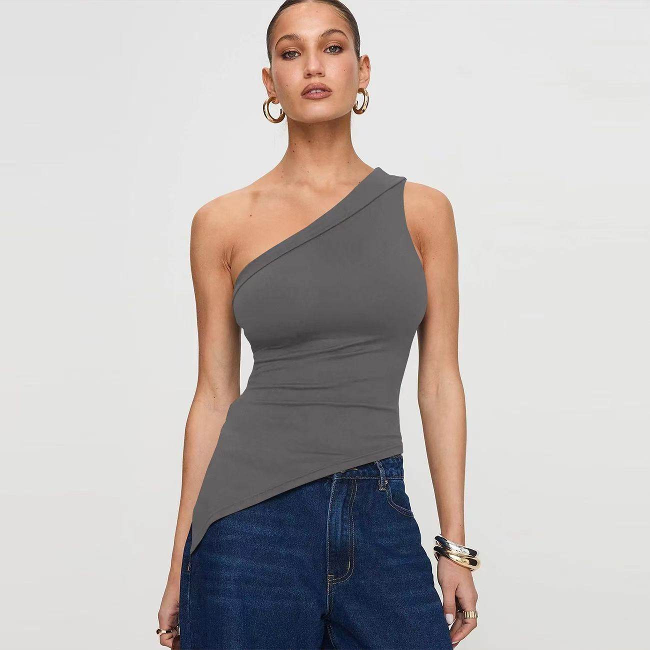 Women's Irregular Slit Design Top Creamy White MuddyStock