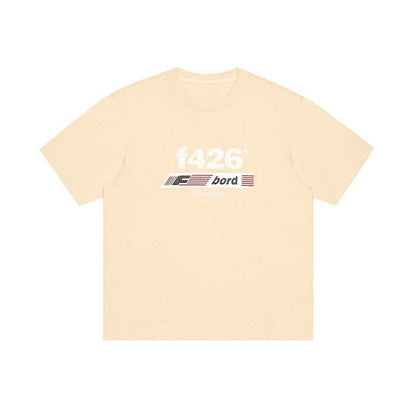 Classic Loose Casual Letter Flag Short Sleeve For Men And Women Apricot MuddyStock
