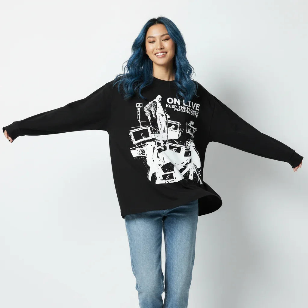 Street Style Unique Pattern Casual Loose Long Sleeve T-Shirt For Men And Women | MuddyStock Originals eprolo