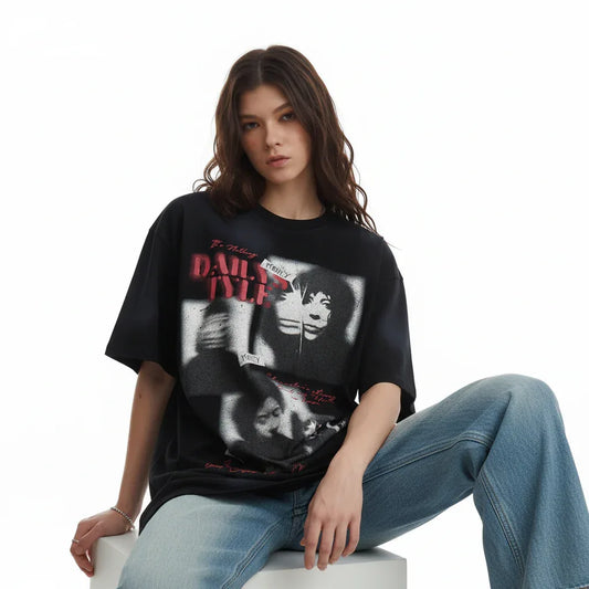 Style Casual Loose Fit Short Sleeve T-Shirt with Blurred Portrait Print for Men and Women | MuddyStock Originals eprolo