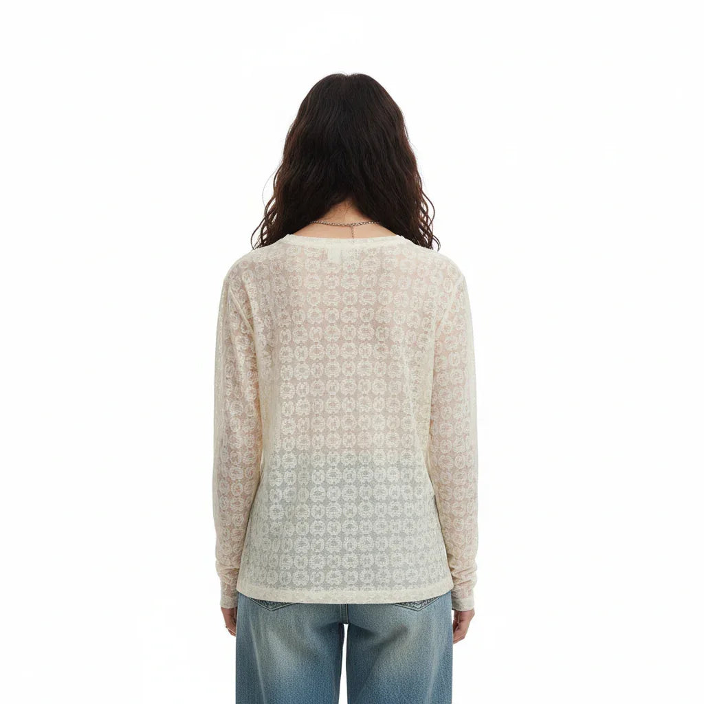 Retro printed wool ball strap off shoulder long sleeved T-shirt for women| MuddyStock Originals eprolo