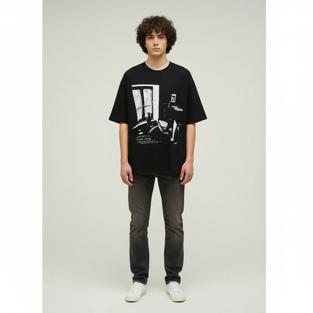 Retro Lonely Cat Print Round Neck Short Sleeve T-Shirt For Men And Women | MuddyStock Originals MuddyStock