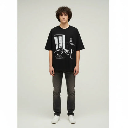 Retro Lonely Cat Print Round Neck Short Sleeve T-Shirt For Men And Women | MuddyStock Originals MuddyStock