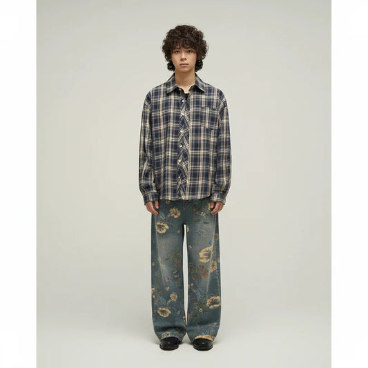 Printed Niche Loose Wide Leg Jeans For Men And Women MuddyStock