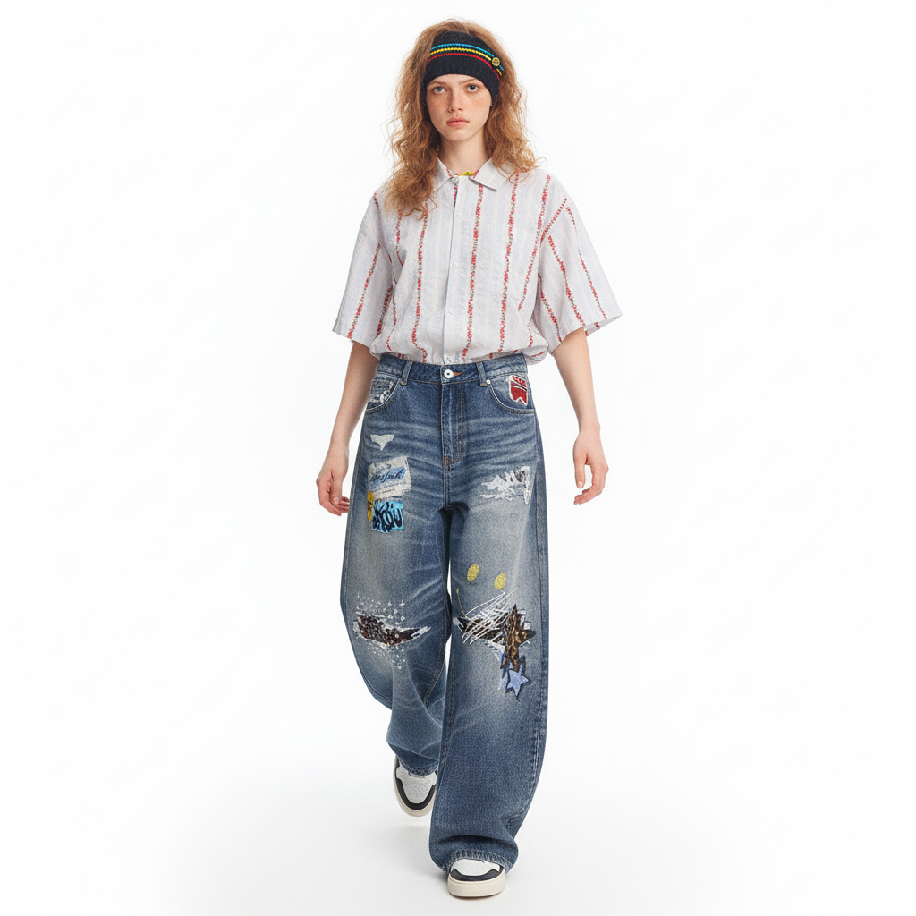 Embroidered Wide Leg Straight Leg Long Pants For Men And Women | MuddyStock Originals eprolo