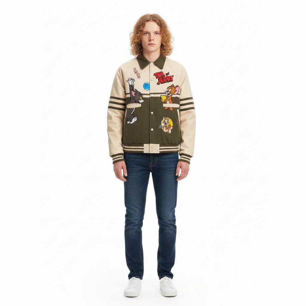 Cartoon Embroidered Patchwork Jacket For Men And Women | MuddyStock Originals
