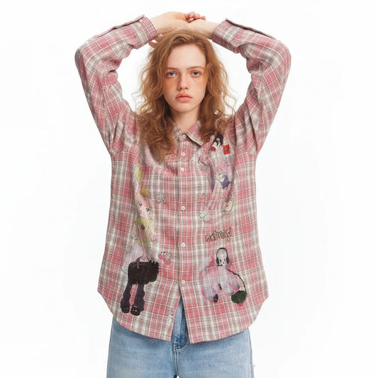 Cartoon Print Plaid Long Sleeve Shirt For Women | MuddyStock Originals eprolo
