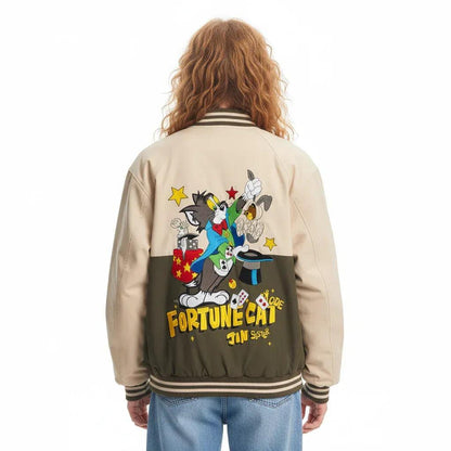 Cartoon Embroidered Patchwork Jacket For Men And Women | MuddyStock Originals