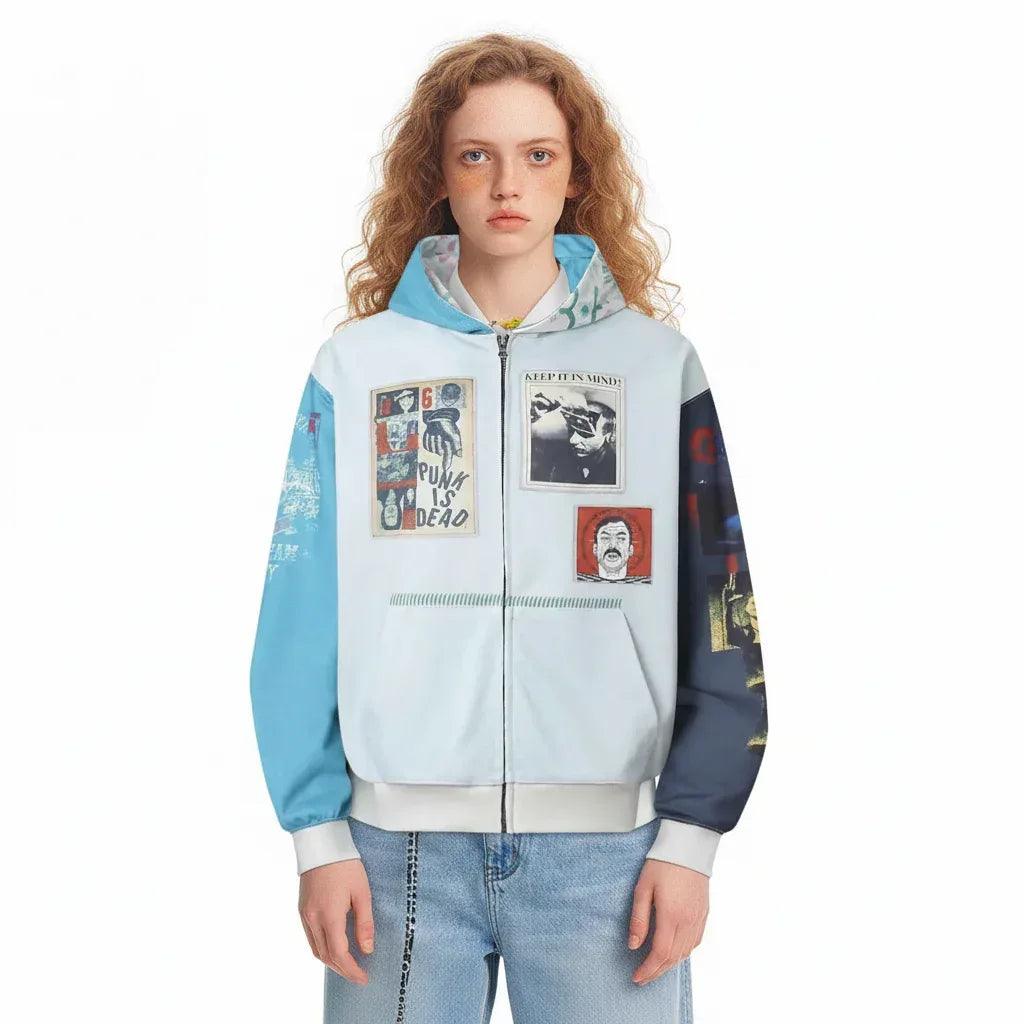 Heavyweight Magazine Print Design Loose Fit Men's Zip-Up Hoodie | MuddyStock Originals
