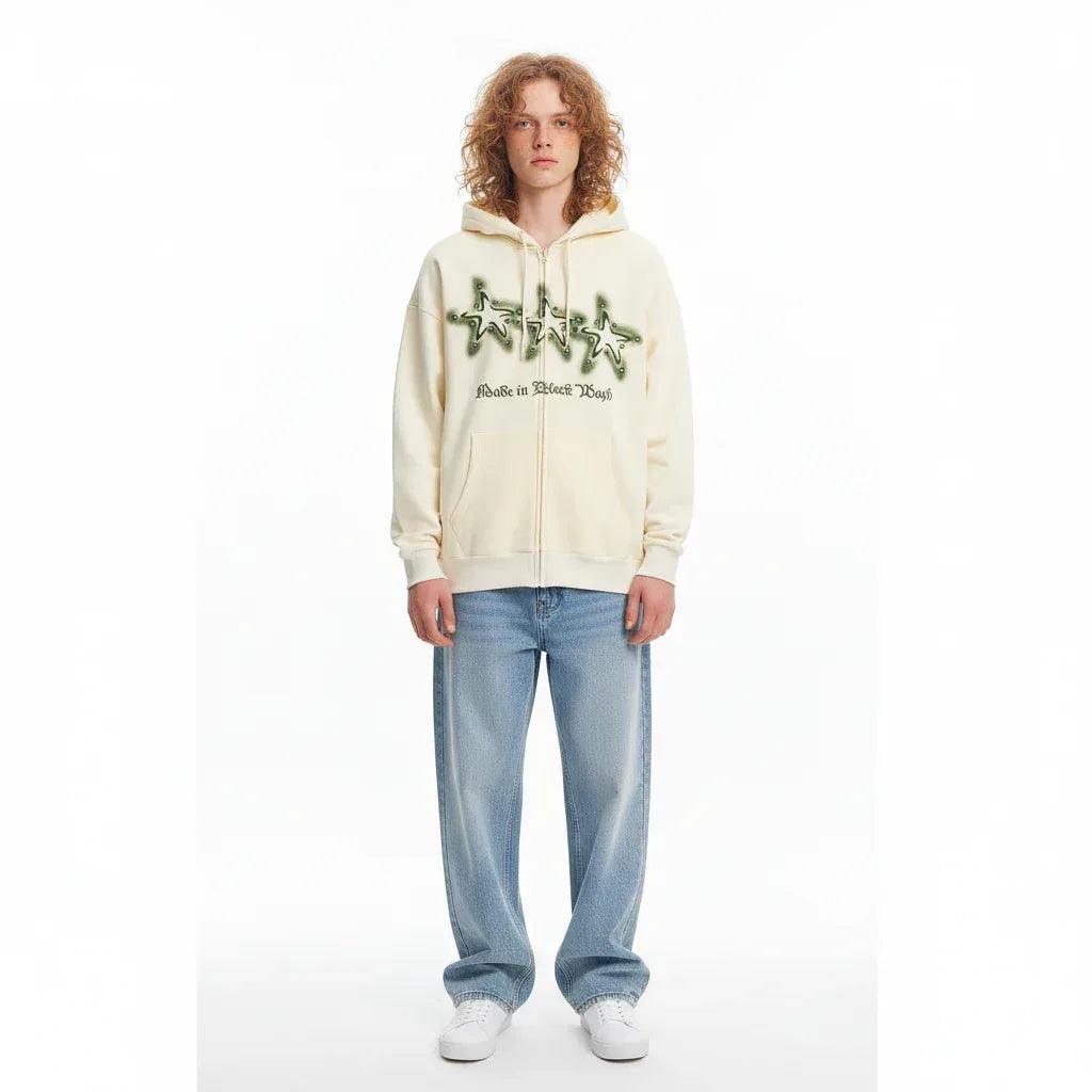 High Street Niche Five-pointed Star Brushed Hoodie For Women