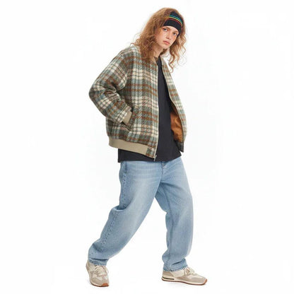 Color-Blocked Plaid Versatile Baseball Jacket For Men And Women | MuddyStock Originals