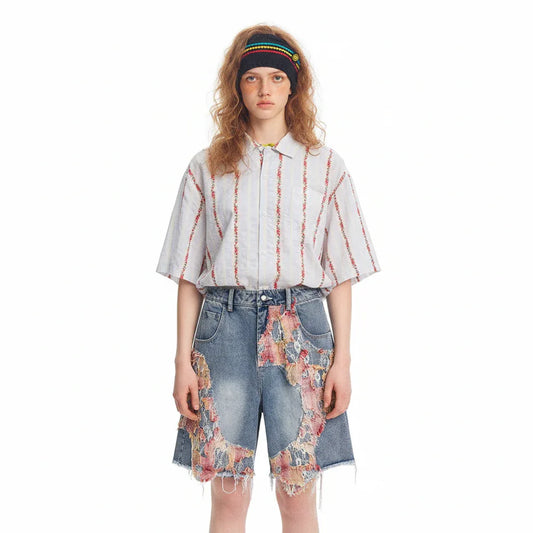 Patchwork Lace Washed Shorts For Women MuddyStock