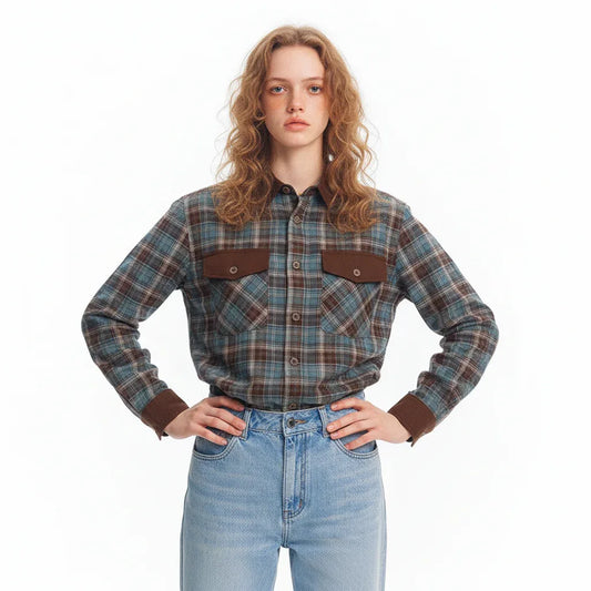 Retro patchwork plaid casual long sleeved shirt for men and women | MuddyStock Originals eprolo