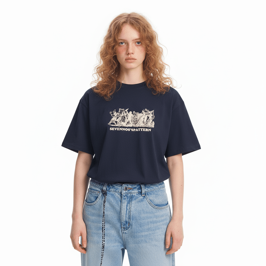Solid Color Chest Printed Round Neck T-shirt For Men And Women