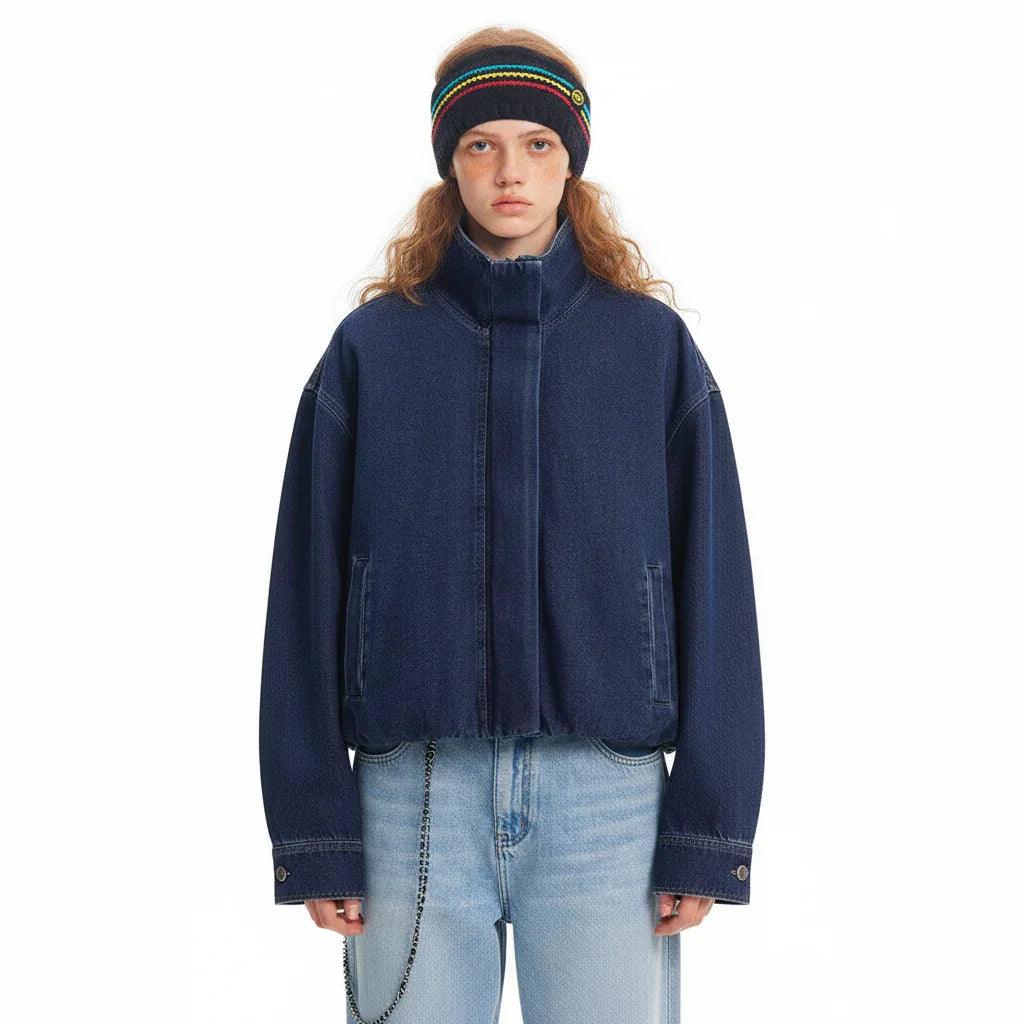Casual stand collar long sleeved denim jacket for women | MuddyStock Originals