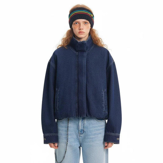 Casual stand collar long sleeved denim jacket for women | MuddyStock Originals