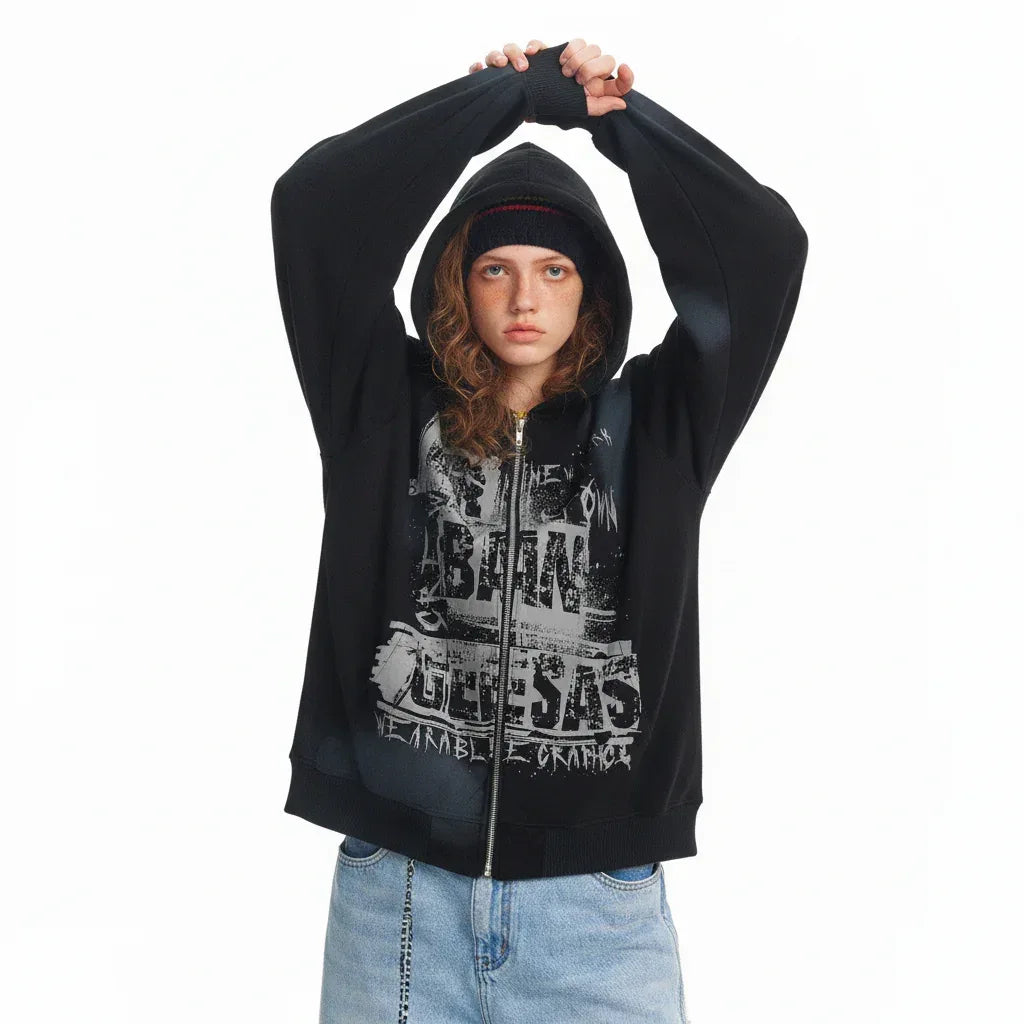 Retro Simple Loose Hoodie For Women