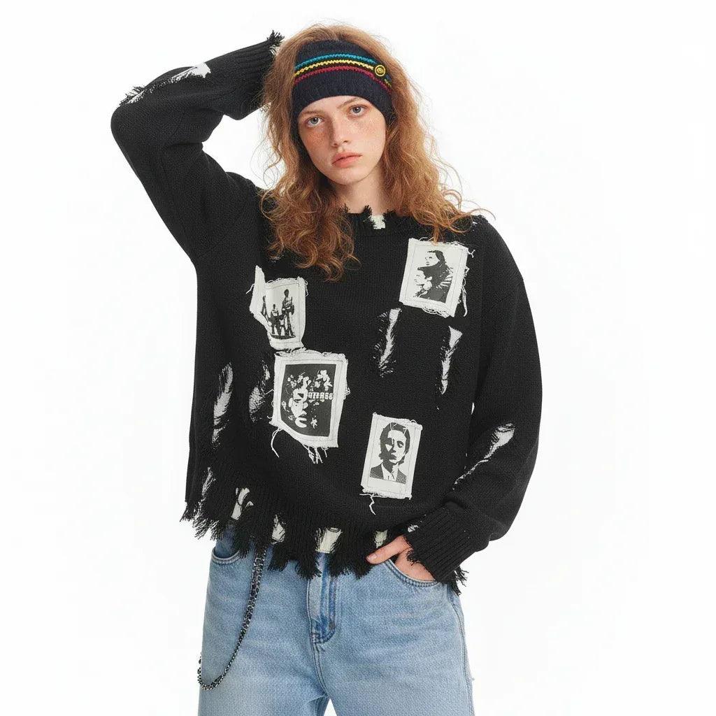 Knitted damaged tassel sweater for men and women | MuddyStock Originals