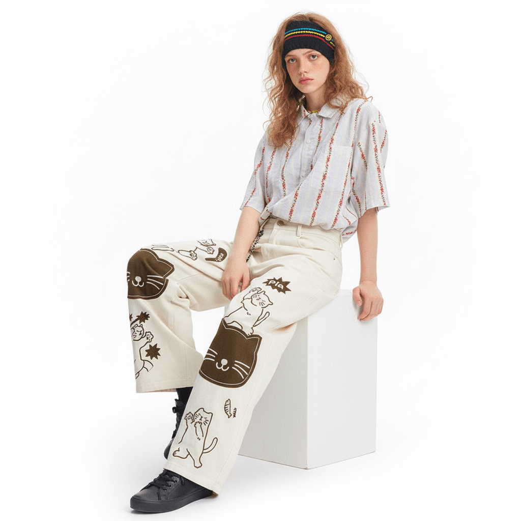 Loose Cartoon Patch Embroidery Jeans For Women | MuddyStock Originals