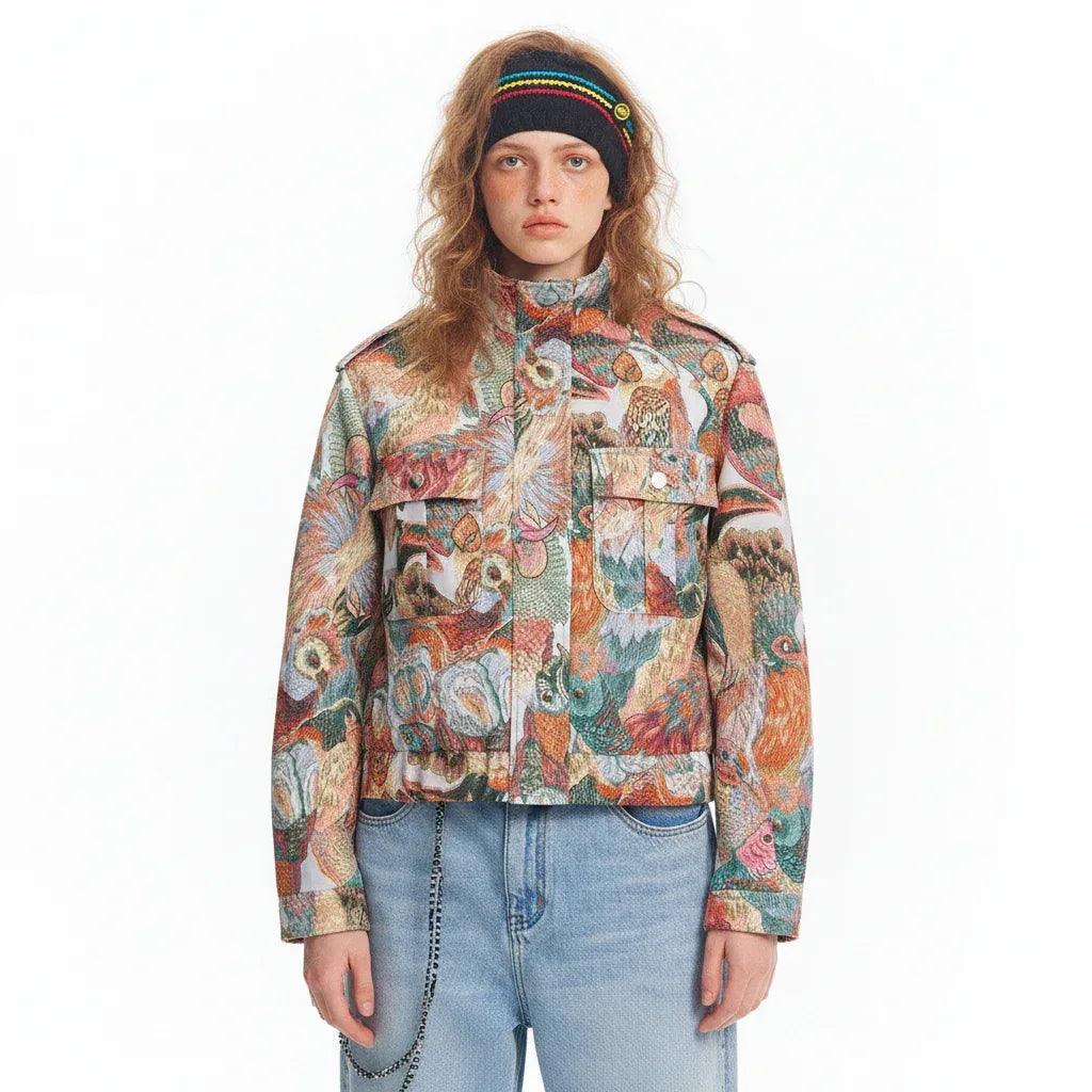 Peacock print zipper jacket for women | MuddyStock Originals