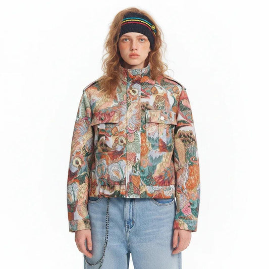 Peacock print zipper jacket for women | MuddyStock Originals