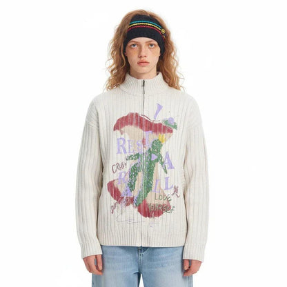 Half high neck knitted printed sweater for men and women | MuddyStock Originals